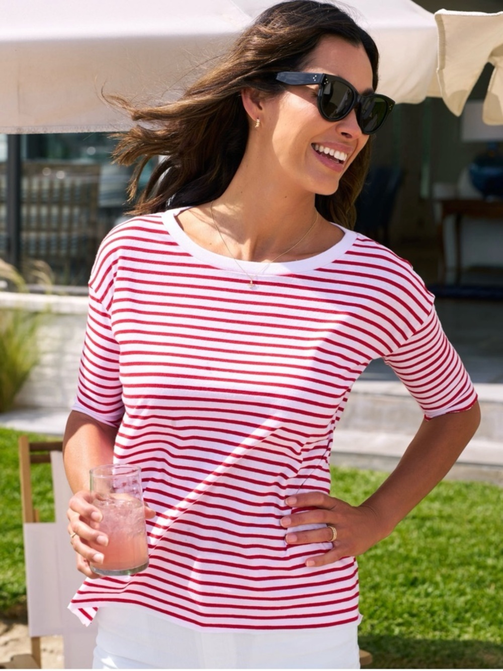 FRANK & EILEEN EST 1947 Red & White Striped Boatneck Top
